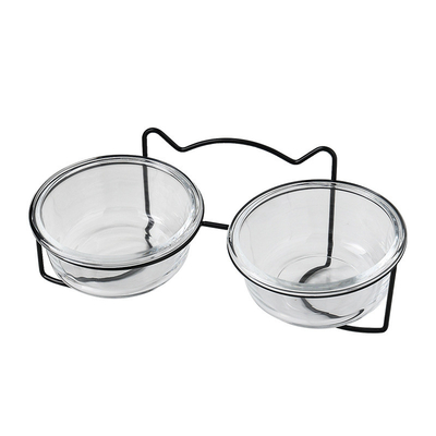 Elevated Pet Glass Cat Bowls Double For Protecting Pet Spine