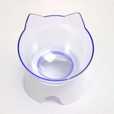 Cat Bowl Dog Bowl Cat Single Bowl Non-Slip Cat Bowl Oblique Mouth Neck Protector Transparent Pet Bowl High Foot