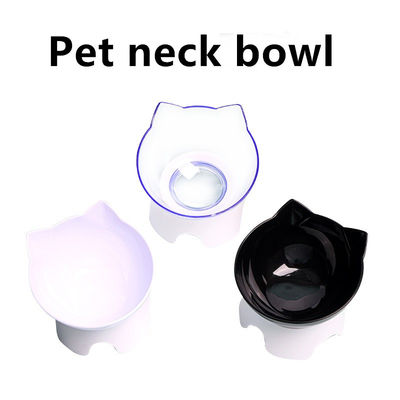Cat Bowl Dog Bowl Cat Single Bowl Non-Slip Cat Bowl Oblique Mouth Neck Protector Transparent Pet Bowl High Foot